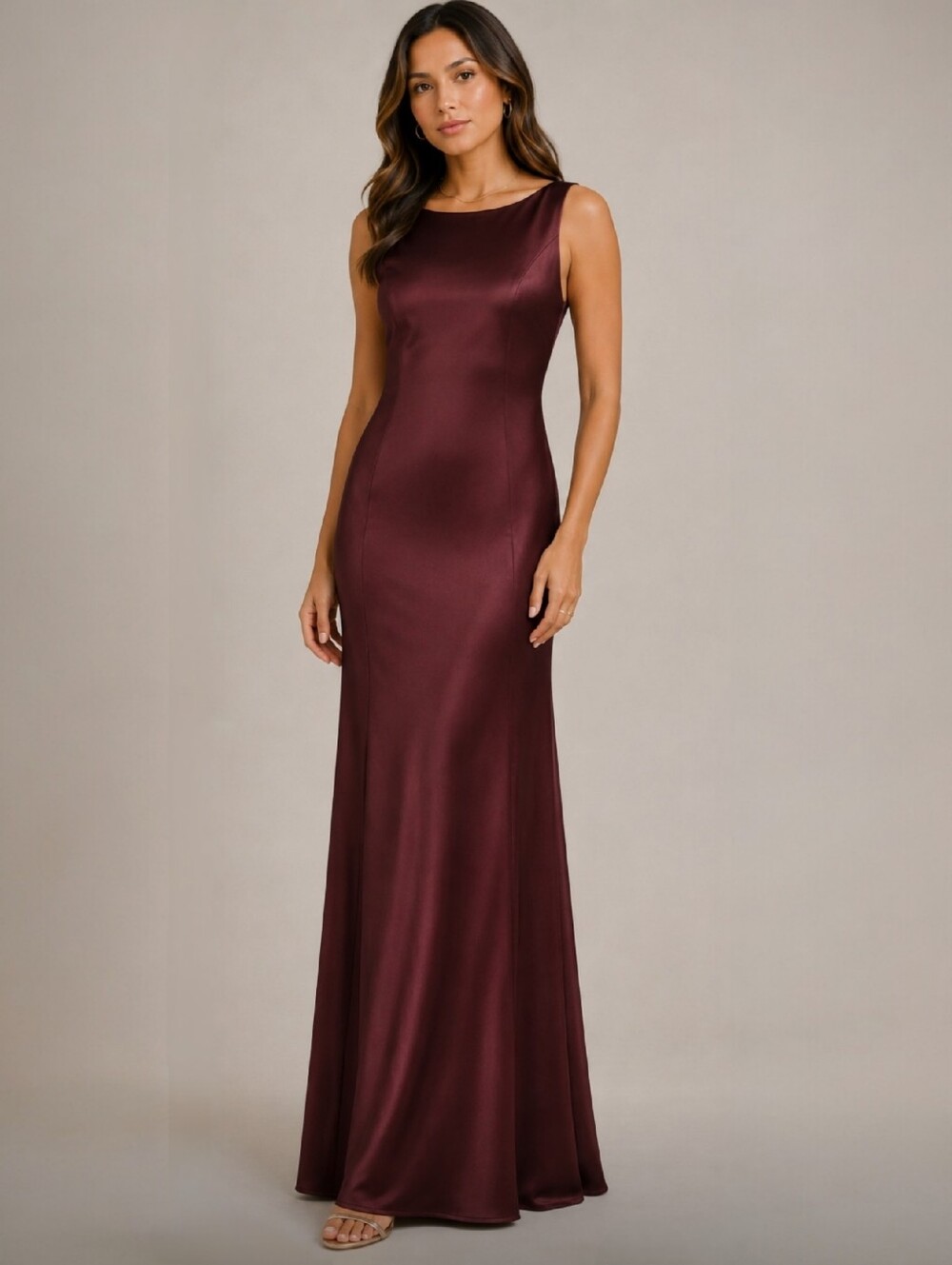 EUC Loft Burgundy Sleeveless Scoop Back Satin Evening Gown - Women's Size 4